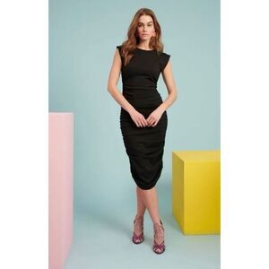 NWOT Rachel Parcell Ruched Classic Bodycon Black Midi Dress Women's Medium